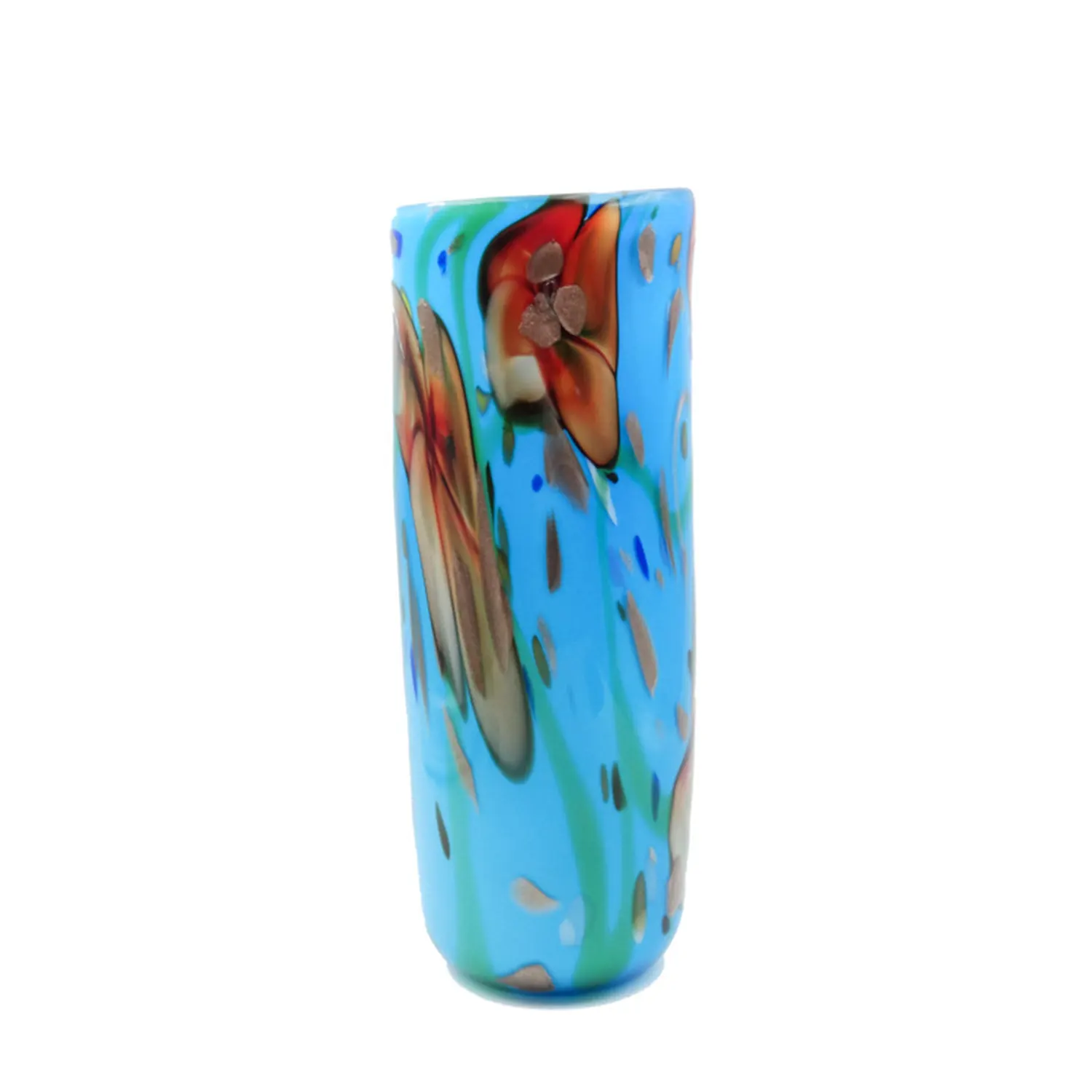 ZowieWare Handmade Liuli Blue Printed Cylinder Vase-1