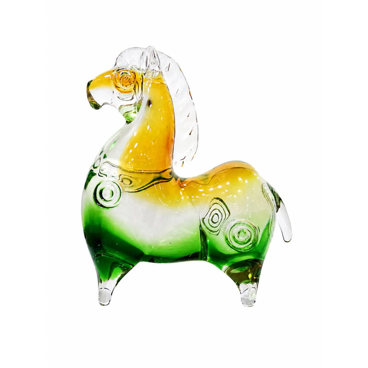 ZowieWare Handmade Liuli Horse Stepping on Auspicious Clouds (Yellow & Green)-1