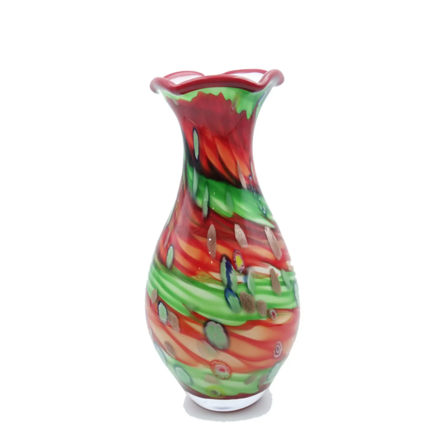 ZowieWare Handmade Liuli Petal-mouth Red & Green Vintage Vase-1