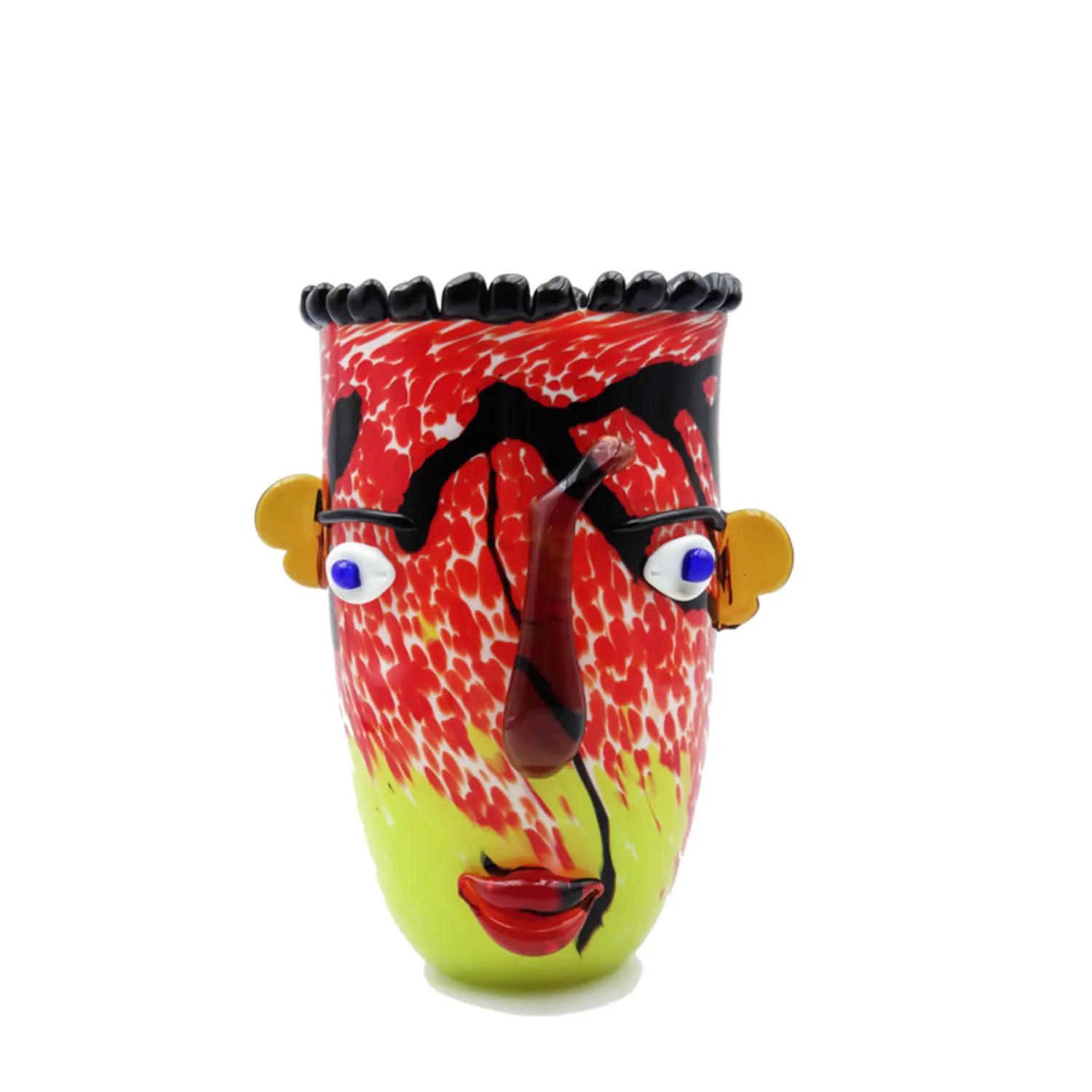 ZowieWare Handmade Liuli Red & Yellow Painted Face Vase-1